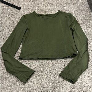 Olive Green Long Sleeve Crop Top